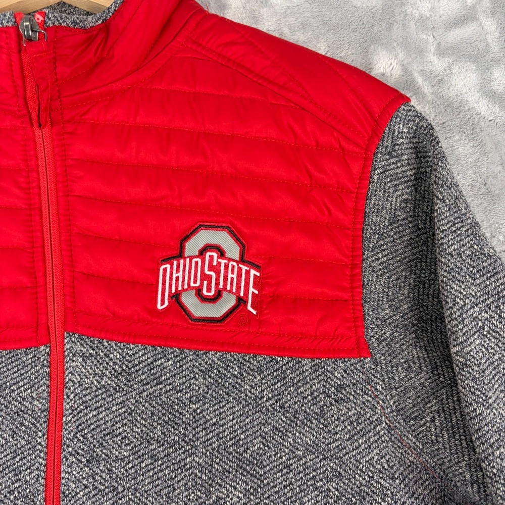 Ohio State Buckeyes Mens Large Colosseum Red Gray Quilted Chest Full-Zip Jacket - Picture 2 of 7